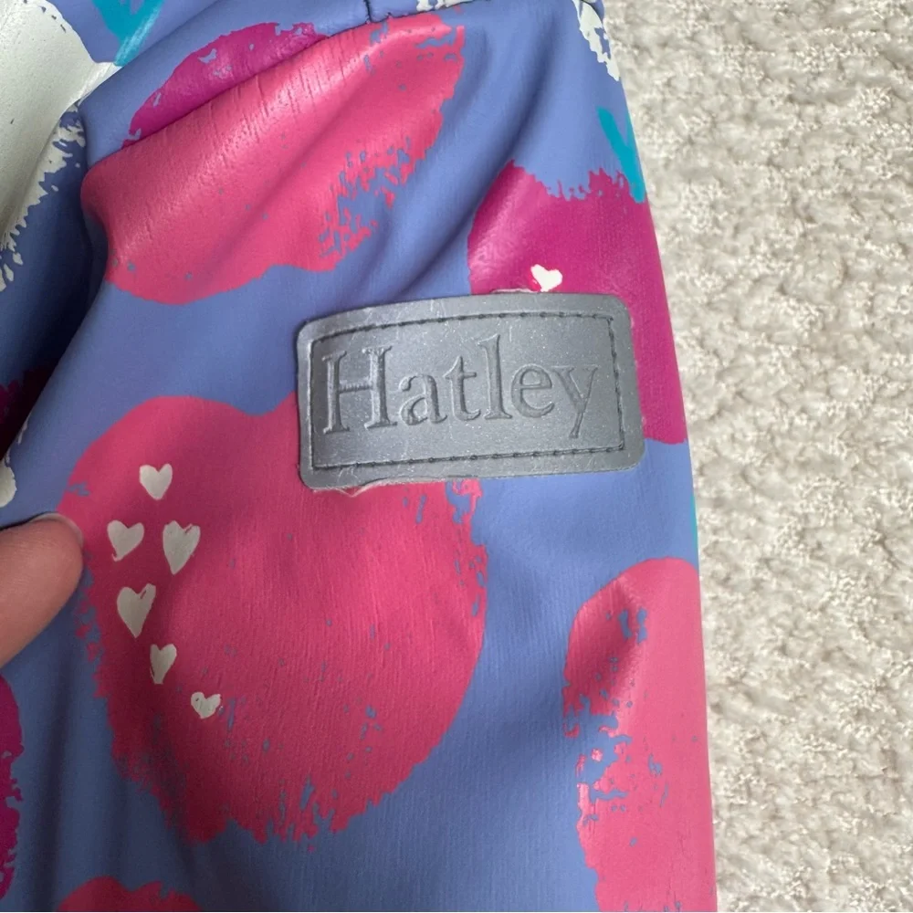 Hatley Baby Terry‎ Lined Purple Apple Heart Print Raincoat Size 3T